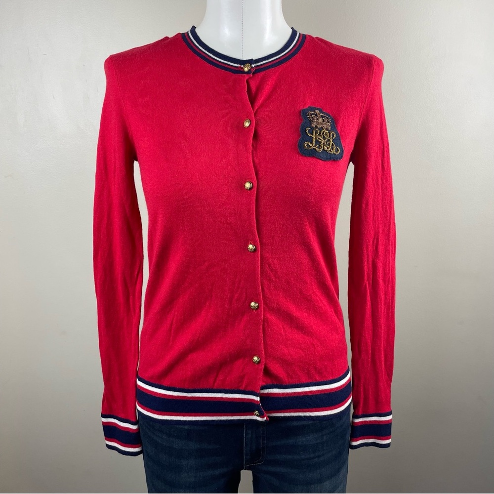 Ralph Lauren Red Varsity Cardigan with Crest XS Preppy Collegiate